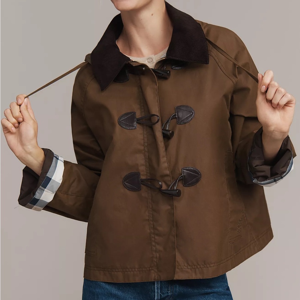 NWT Barbour Myra Waxed Cotton Duffle Jacket Coat in Brown - Picture 2 of 9
